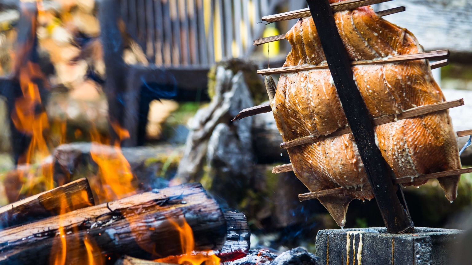 Traditional salmon bake with the local First Nations community on Spring Island