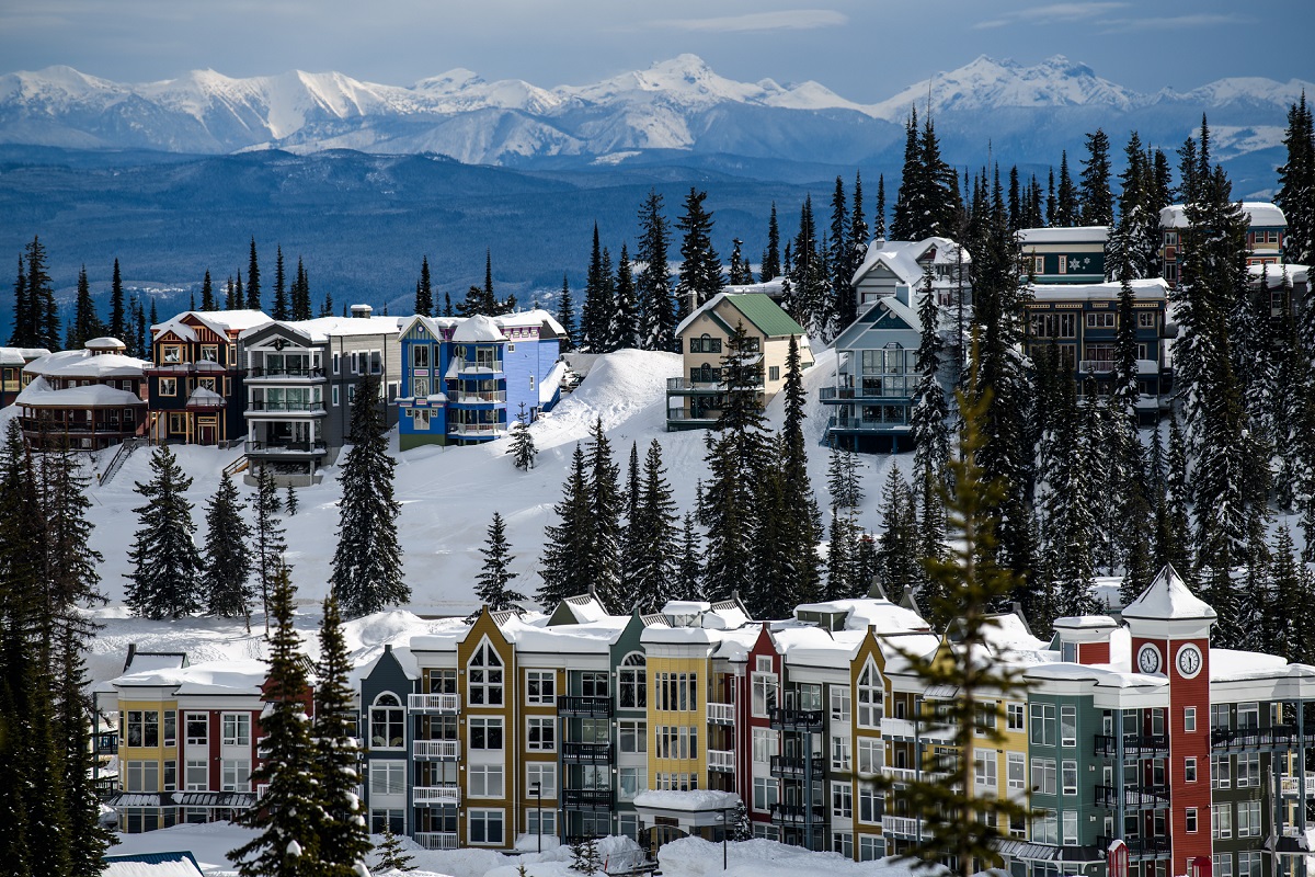 SilverStar Mountain Resort with the Monashee Mountains in the distance