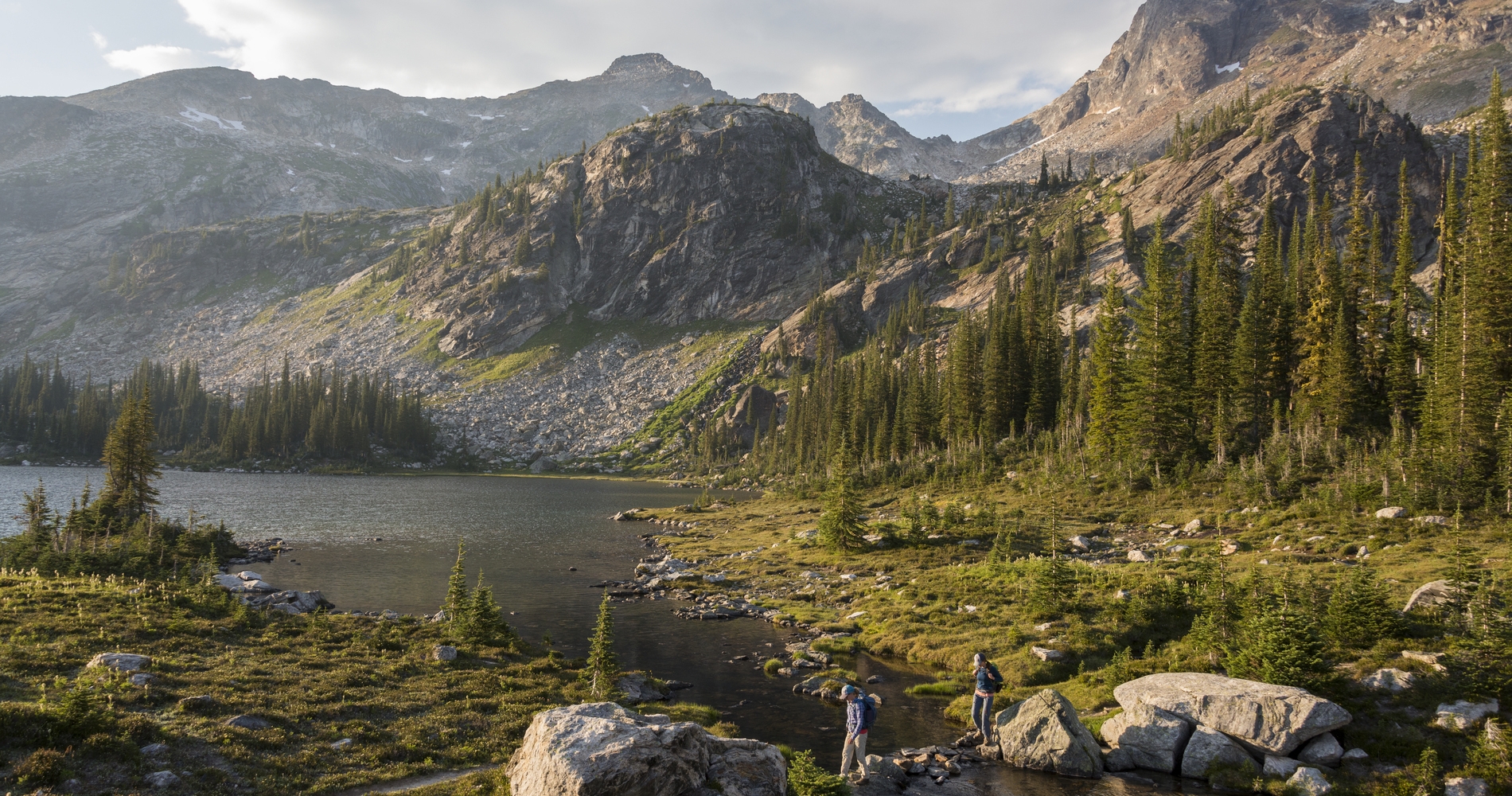 Hikers at Gillim Lakes in Valhalla Provincial Park, Slocan BC Credit Destination BC/Kari Medig