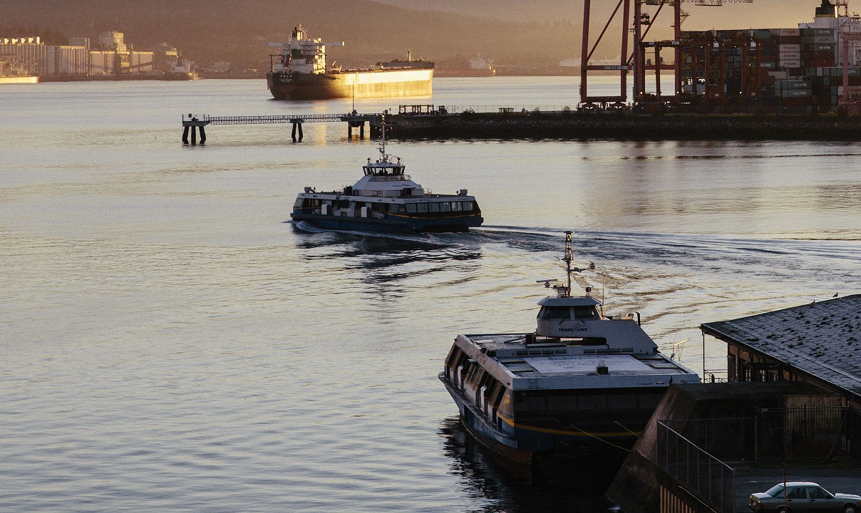 Seabus leaves Waterfront Station in Vancouver, heading towards North Vancouver